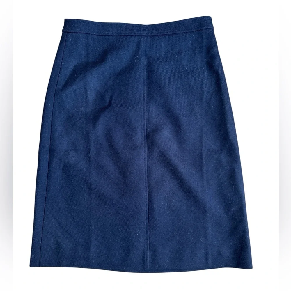 J Crew Midi Skirt in Double-Serge Wool Size 4 in Navy Color